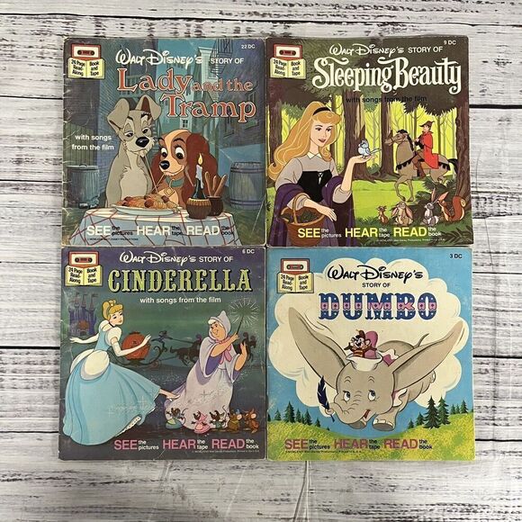 Lot of 4 Vintage Disney Read A Long Books Dumbo Cinderella Sleeping Beauty Tramp - Picture 2 of 12